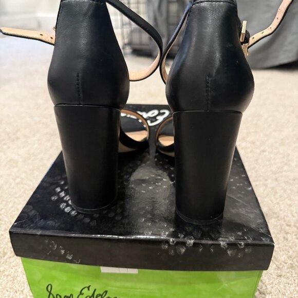 Sam Edelman Black Leather Block Heel Sandals - Picture 4 of 5
